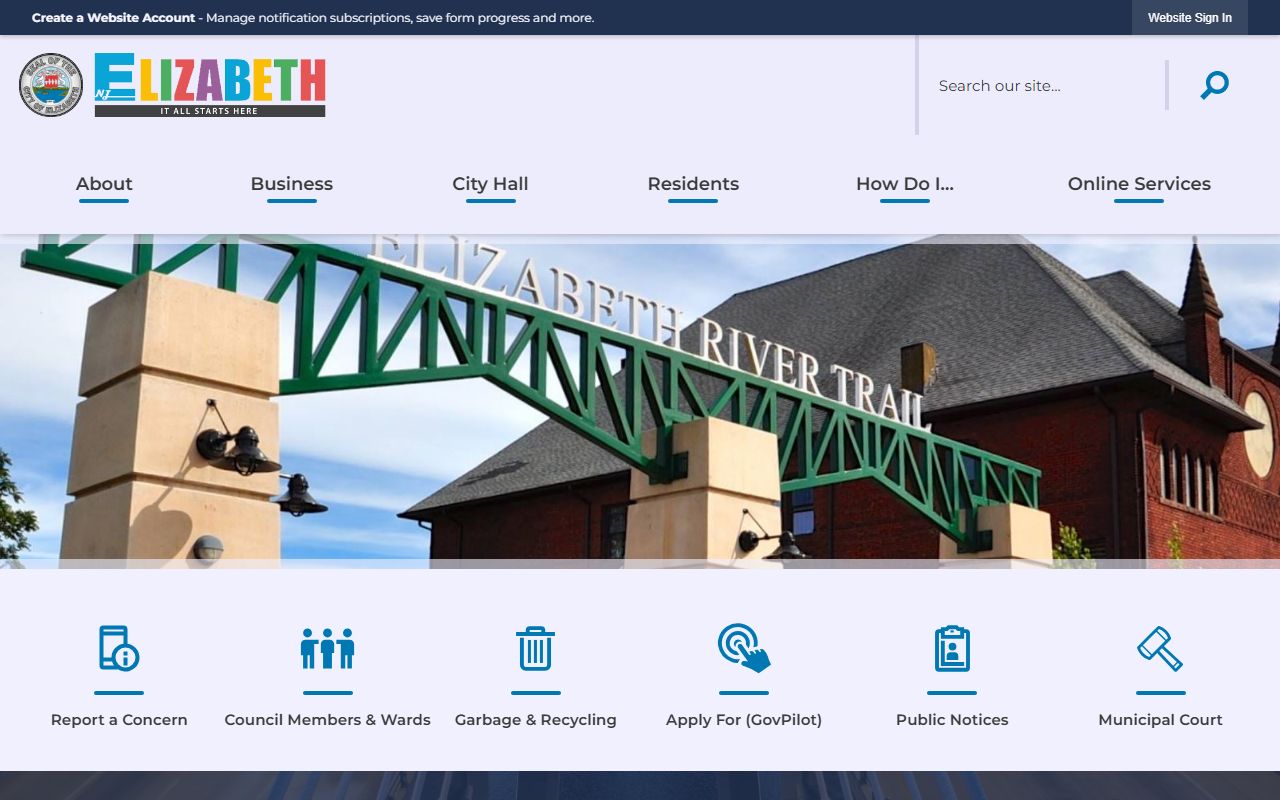 City of Elizabeth website for Elizabeth birth records in Union County