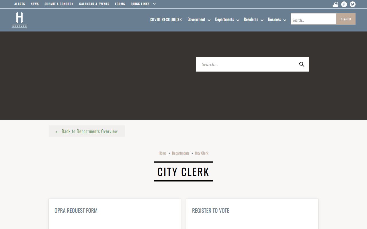 Hoboken City Clerk office page for Hoboken birth records