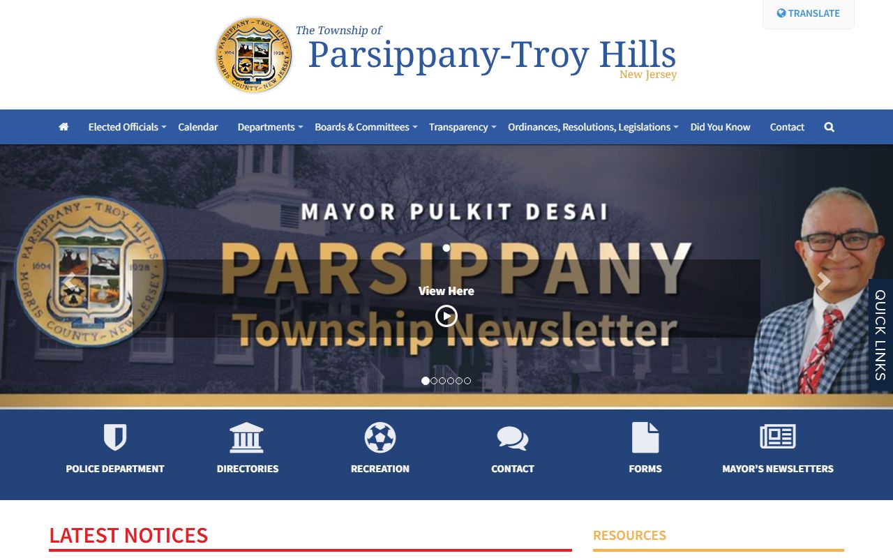 Parsippany-Troy Hills Township website for birth records in Morris County