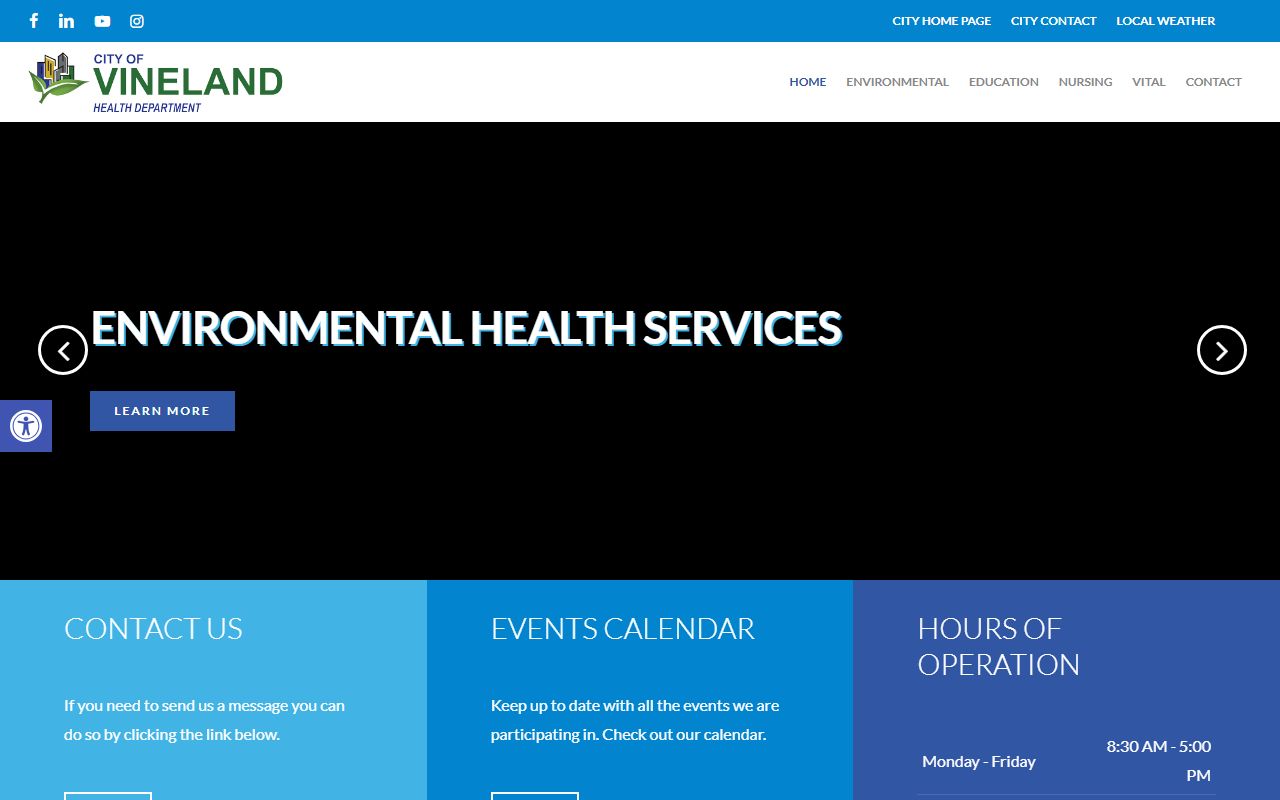 Vineland Health Department website for Vineland birth records