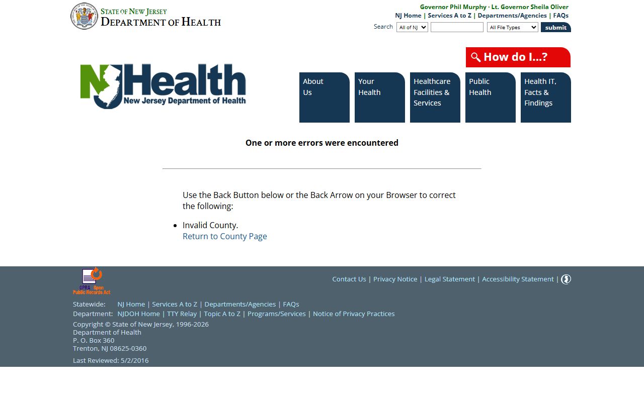 NJ Department of Health registrar list for Cape May County birth records