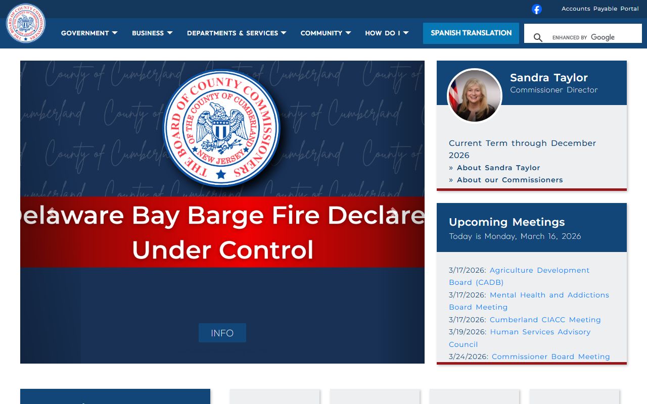 Cumberland County government website for birth records