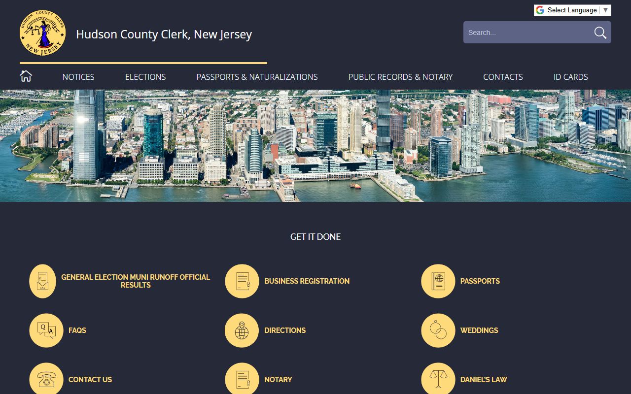 Hudson County Clerk website for birth records information