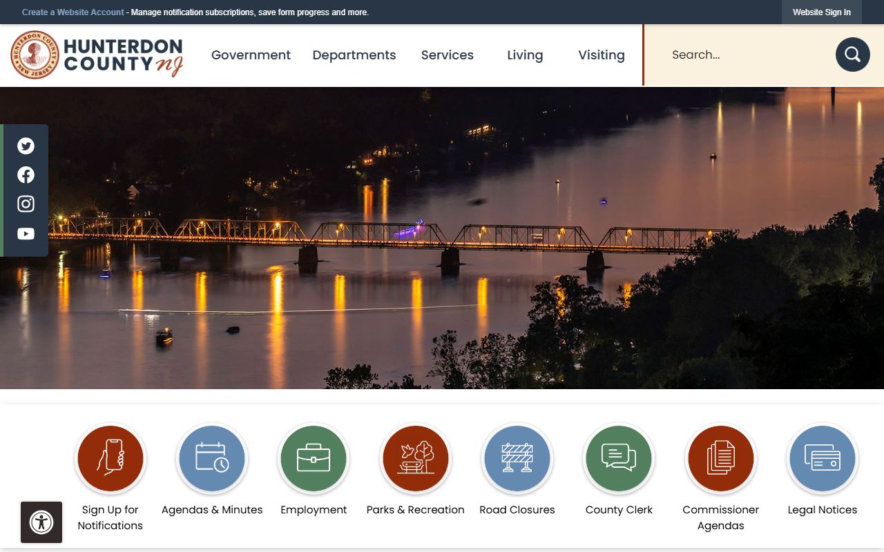 Hunterdon County government website for birth records