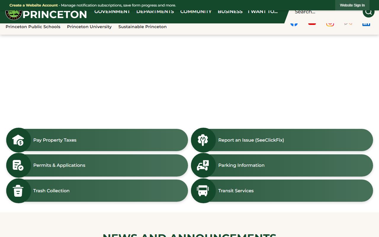 Princeton municipal website for Mercer County birth records