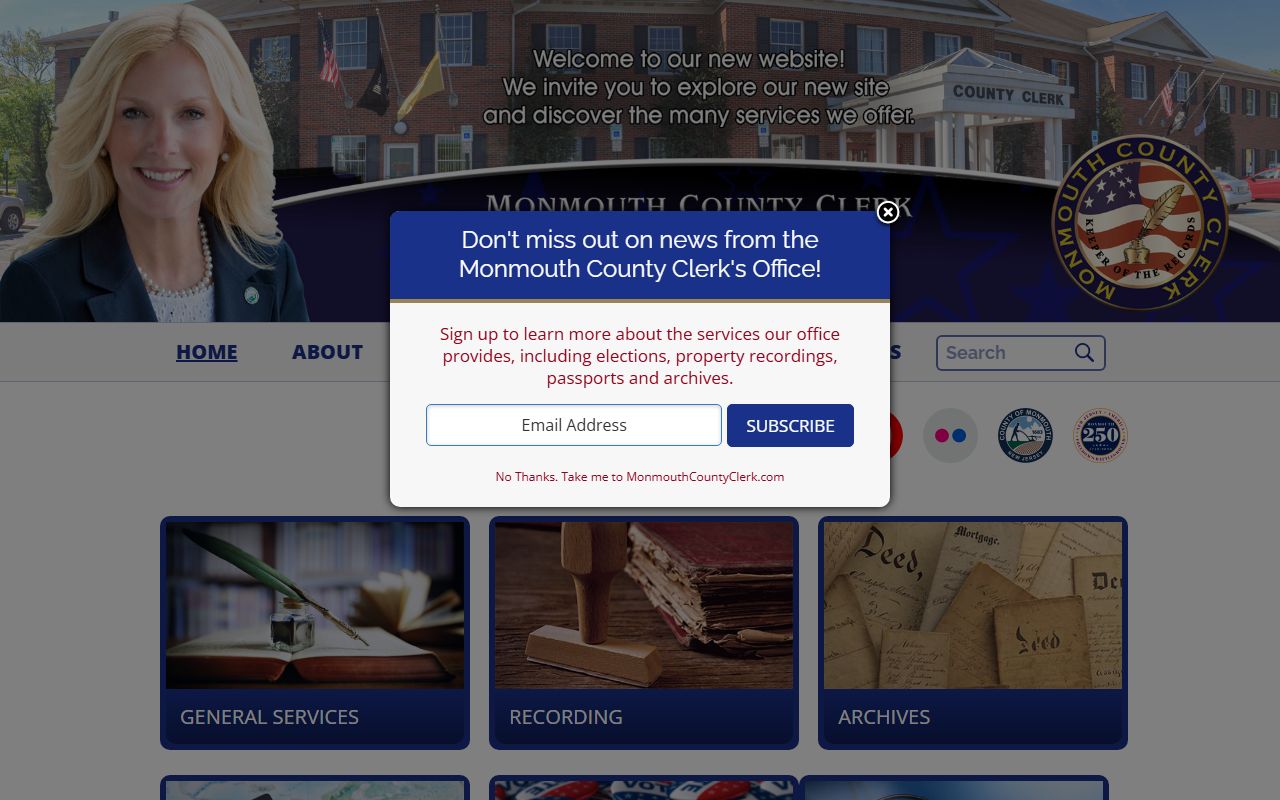 Monmouth County Clerk office website for birth records information