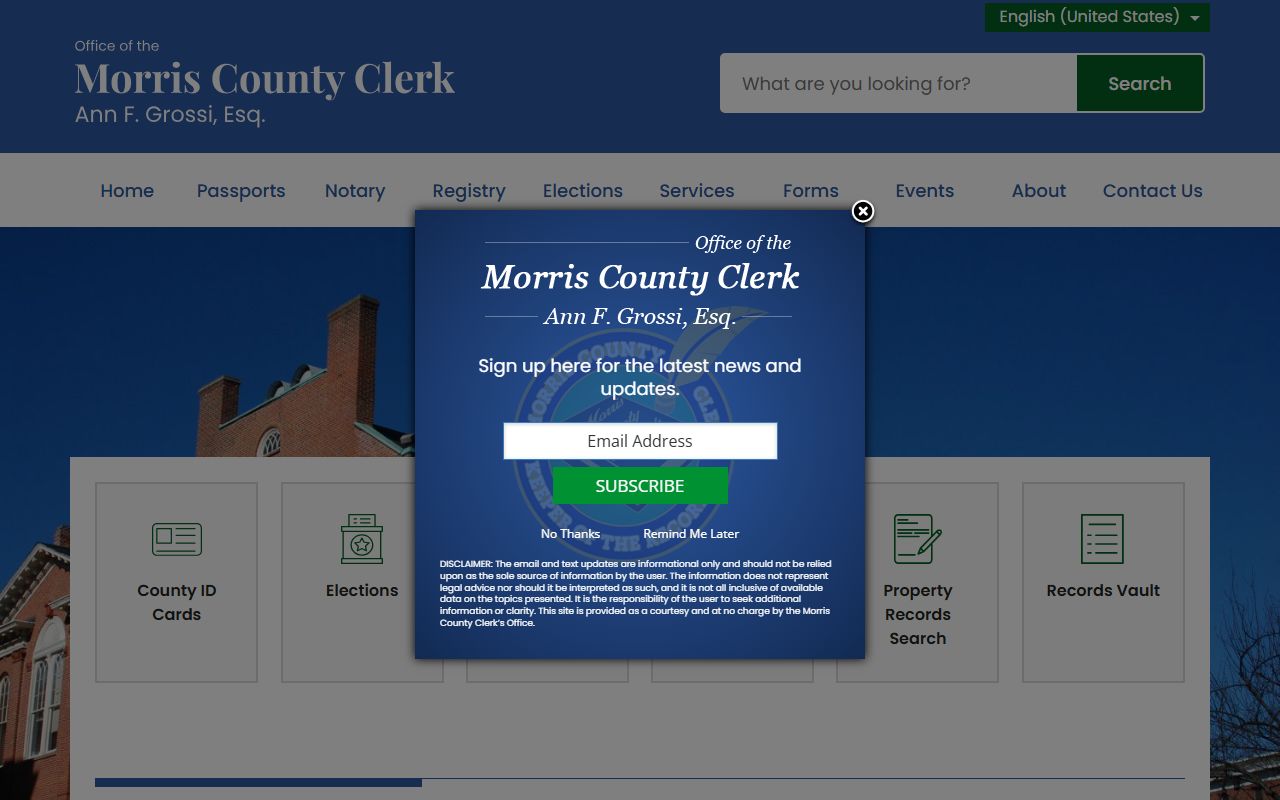 Morris County Clerk website for birth records information