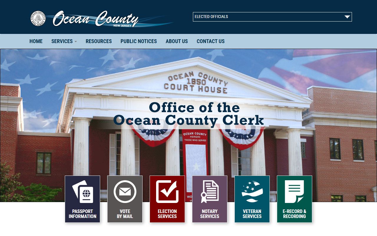 Ocean County Clerk website for birth records information in Ocean County