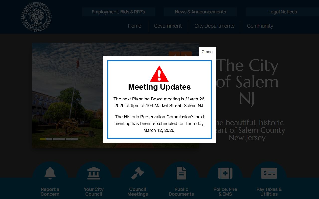 City of Salem website for Salem County birth records